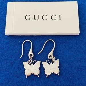 Gucci Luxury Designer Earrings 925 Sterling Silver Butterfly Drop NEW